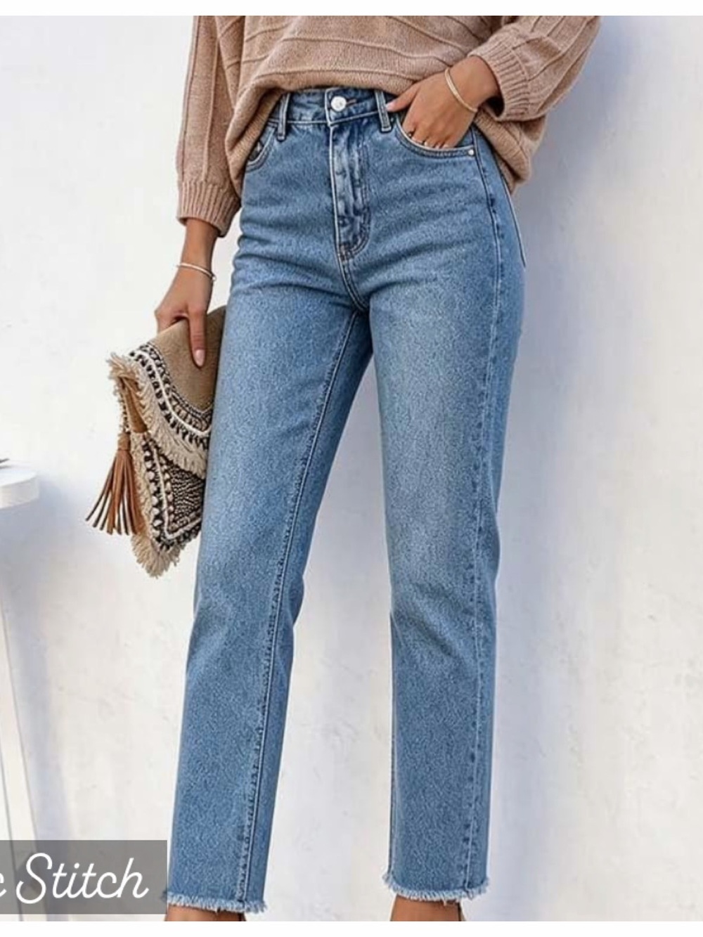 High-Rise Straight Leg Jeans in Light Blue Denim